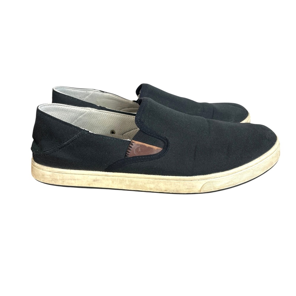 OluKai Kahu Mens Slip On Loafer Shoes US 12M EUR 45 Black Canvas 10365-4018